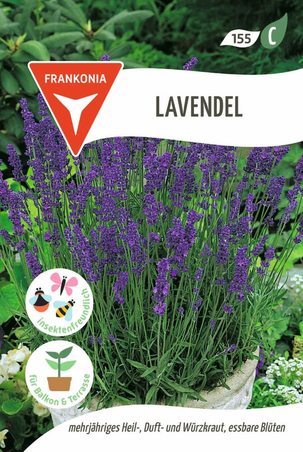 Vorderseite der Verpackung des Saatgutes Lavendel der Firma Frankonia Samen von ihrgartenberater.de