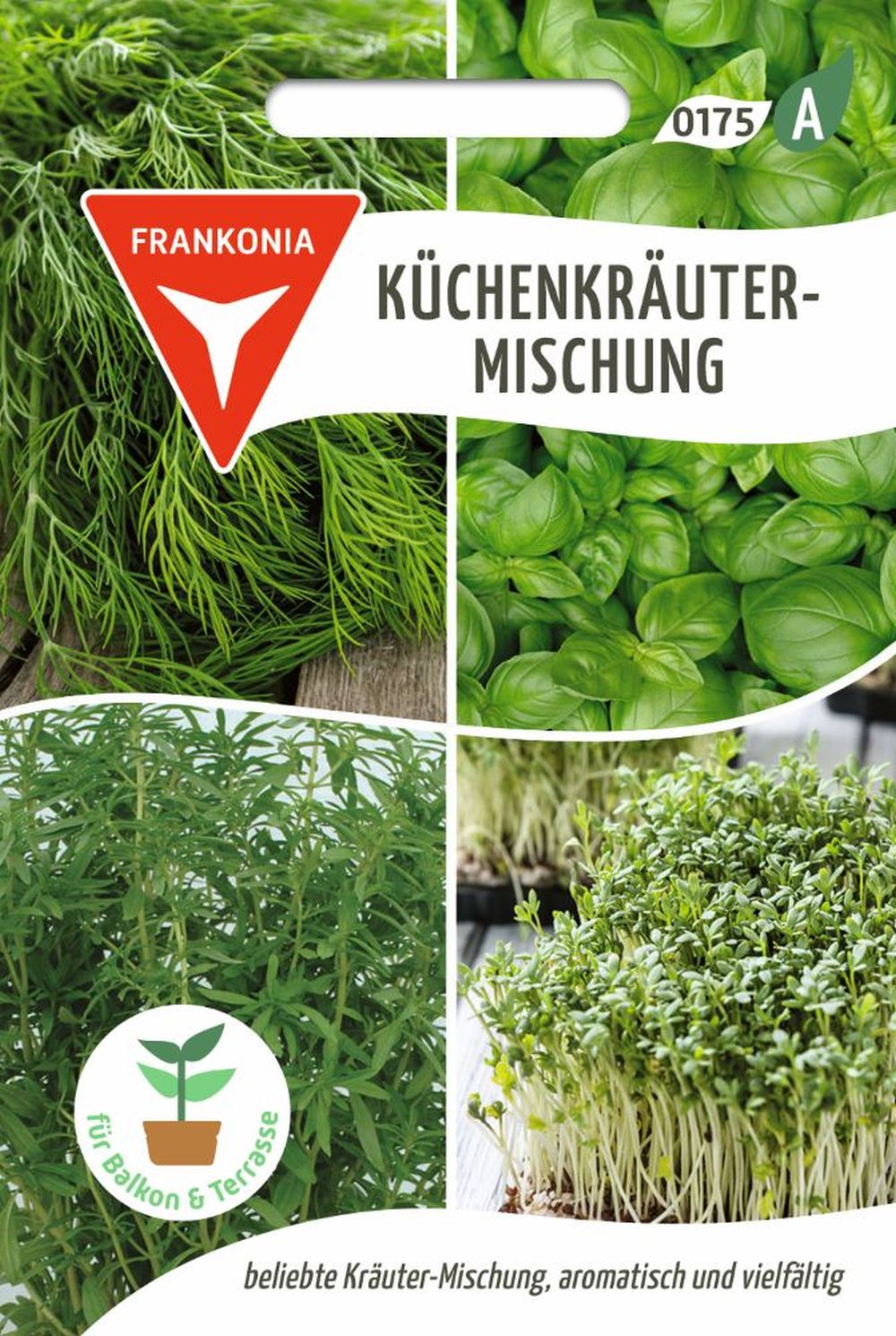 Vorderseite der Verpackung des Saatgutes Küchenkräuter-Mischung der Firma Frankonia Samen von ihrgartenberater.de