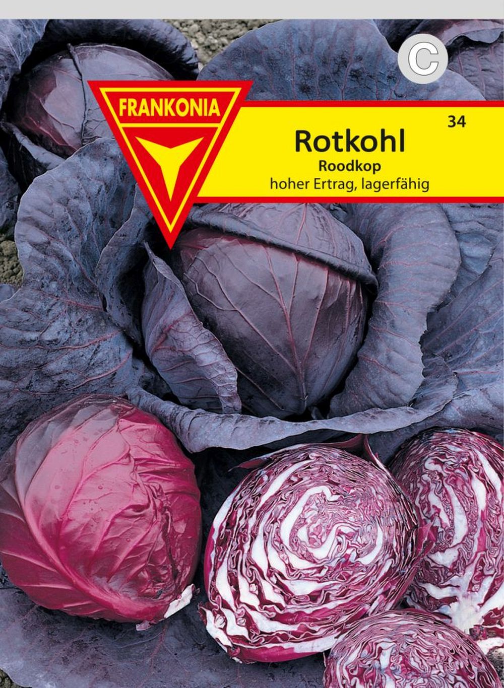 Vorderseite der Verpackung des Saatgutes Rotkohl, Roodkop der Firma Frankonia Samen von ihrgartenberater.de