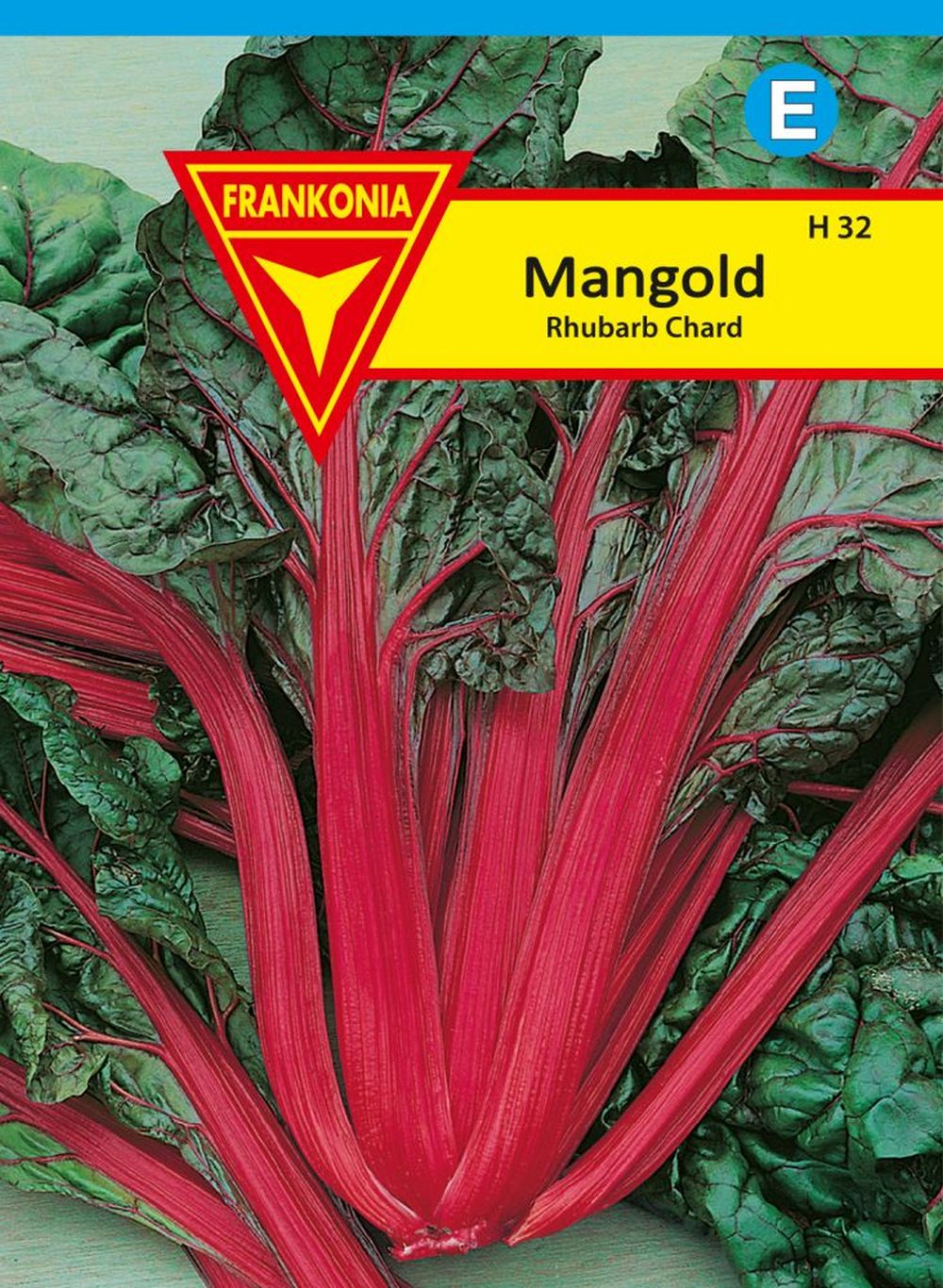 Vorderseite der Verpackung des Saatgutes Mangold, Rhubarb Chard der Firma Frankonia Samen von ihrgartenberater.de