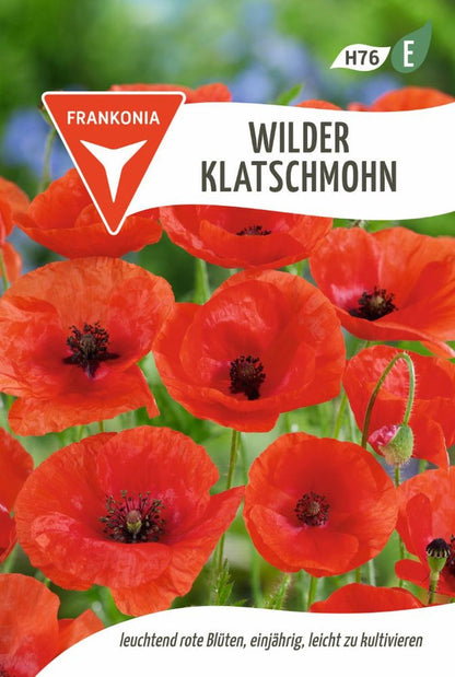 Vorderseite der Verpackung des Saatgutes Wilder Klatschmohn der Firma Frankonia Samen von ihrgartenberater.de