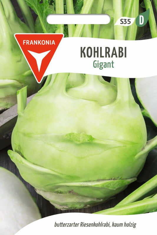 Vorderseite der Verpackung des Saatgutes Kohlrabi, Gigant der Firma Frankonia Samen von ihrgartenberater.de