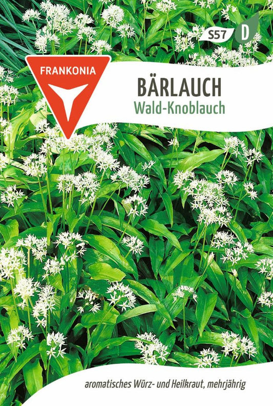 Vorderseite der Verpackung des Saatgutes Bärlauch, Wald-Knoblauch der Firma Frankonia Samen von ihrgartenberater.de