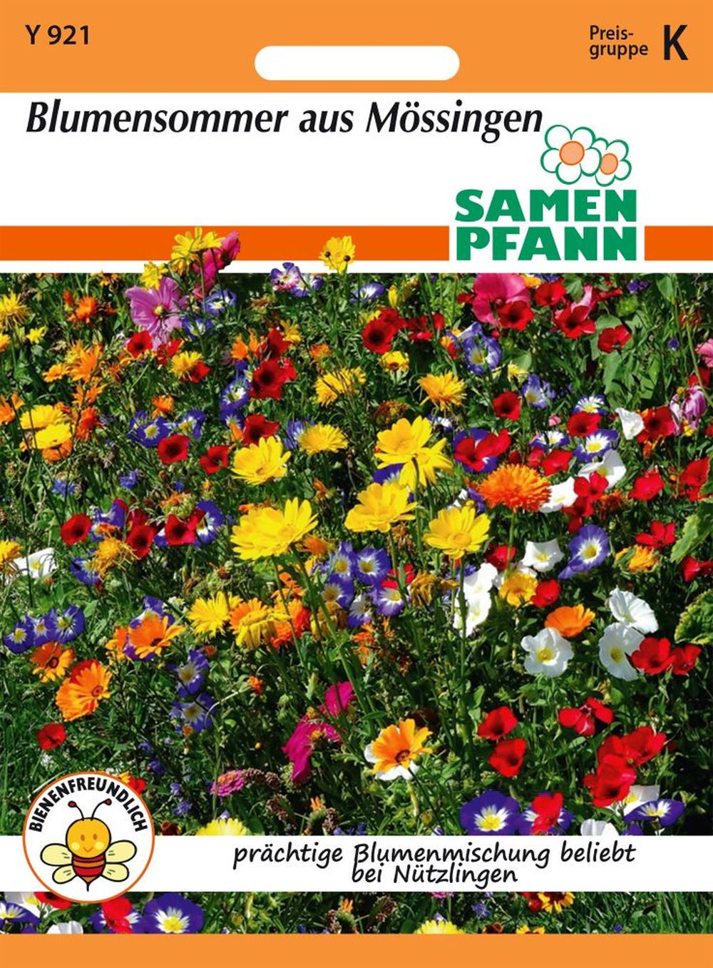 Vorderseite der Verpackung des Saatgutes Blumensommer aus Mössingen der Firma Samen Pfann von ihrgartenberater.de